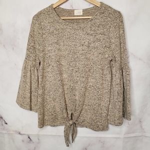 CAUTION TO THE WIND Flare Sleeve Tie Front Knit Blouse M